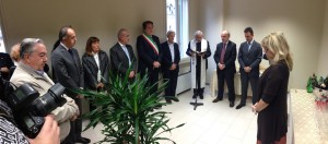 Un momento dell'inaugurazione: al centro, alla sinistra di Enrico Bini, si riconoscono Gianluca Marconi, Fausto Giovanelli, Evangelista Margini, Leonello Guidetti (foto Redacon)