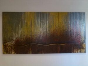 Giordano Montorsi olio su tela delle dimensioni di cm 150 x 300, dal titolo “Quando l’estate è nei campi”