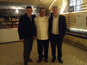 Da sinistra verso destra: Andrea Sinigaglia (Direttore generale ALMA), Massimo Spigaroli (Chef), Fausto Giovanelli (Presidente Parco Nazionale Appennino Tosco Emiliano)