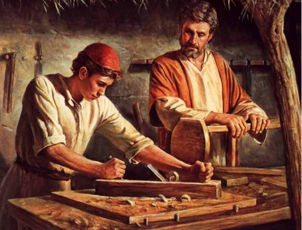S. Giuseppe osserva il giovane Gesù apprendista falegname