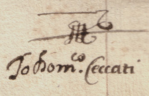 La firma di Domenico Francesco Ceccati in un antico documento della Parrocchia di Corneto