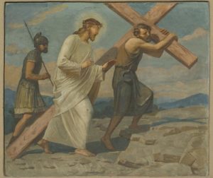 Gesù Cristo aiutato dal Cireneo a portare la croce